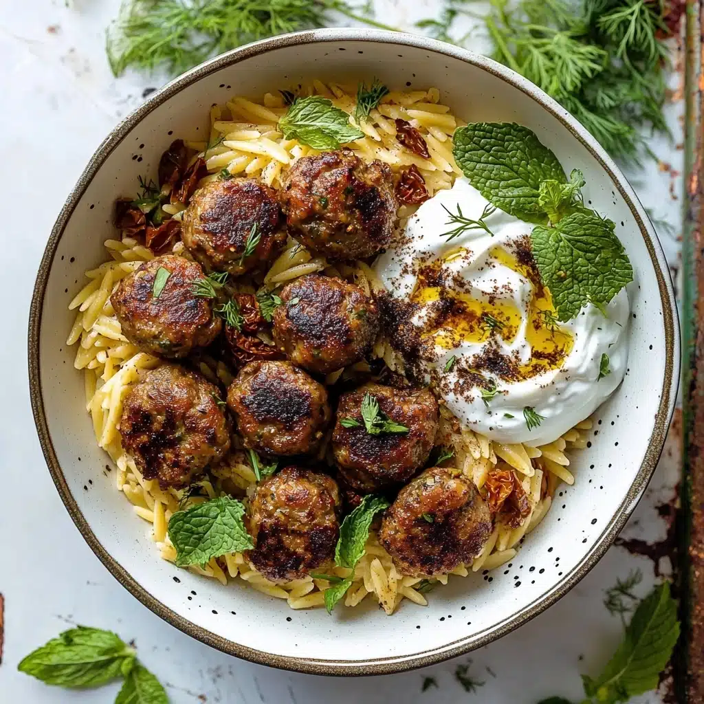 Greek Chicken Meatballs with Lemon Orzo Recipe - Recipe Image