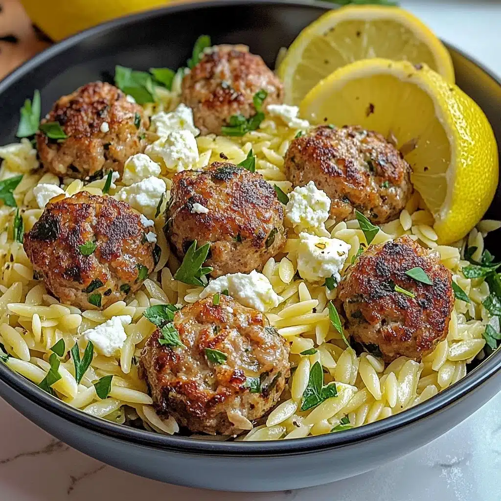 Greek Chicken Meatballs with Lemon Orzo Recipe - Recipe Image
