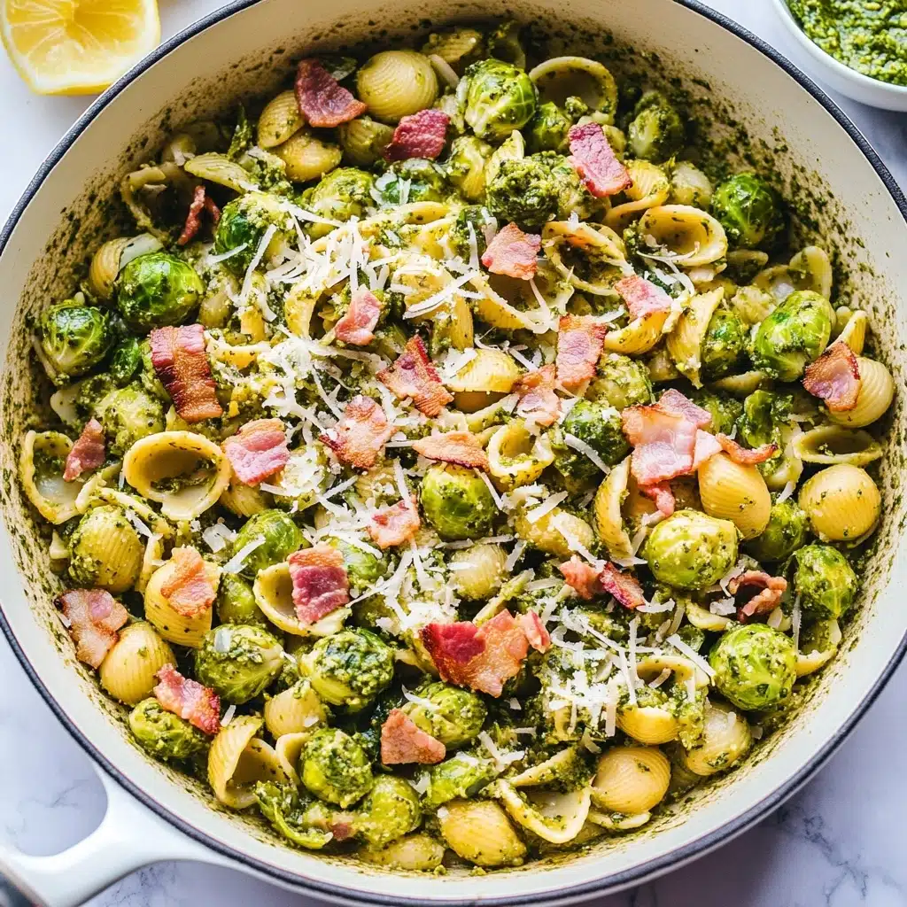 Brussels Sprouts and Bacon Pesto Pasta Recipe - Recipe Image