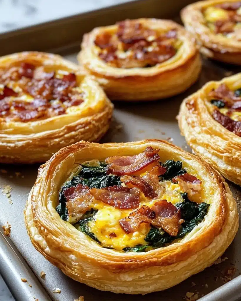 Baked Bacon, Egg, and Cheese Pinwheels with Spinach and Feta Recipe