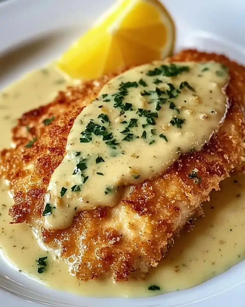 Lemon Pecorino Crusted Chicken with Creamy Lemon Sauce Recipe