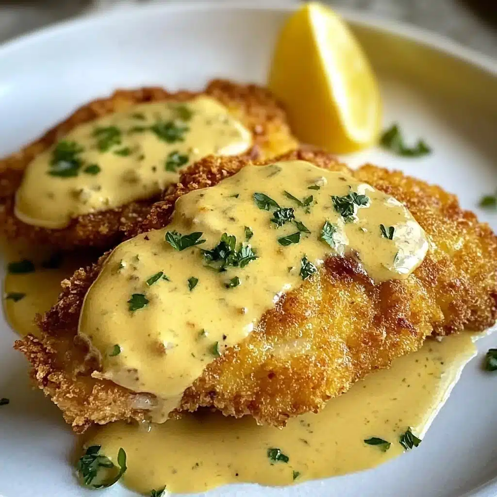 Lemon Pecorino Crusted Chicken with Creamy Lemon Sauce Recipe - Recipe Image