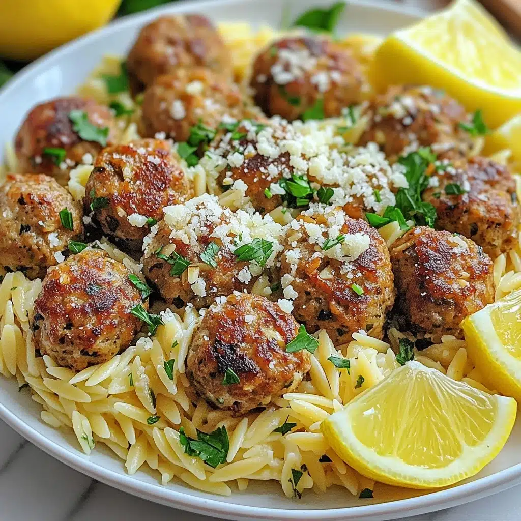 Greek Chicken Meatballs with Lemon Orzo Recipe - Recipe Image