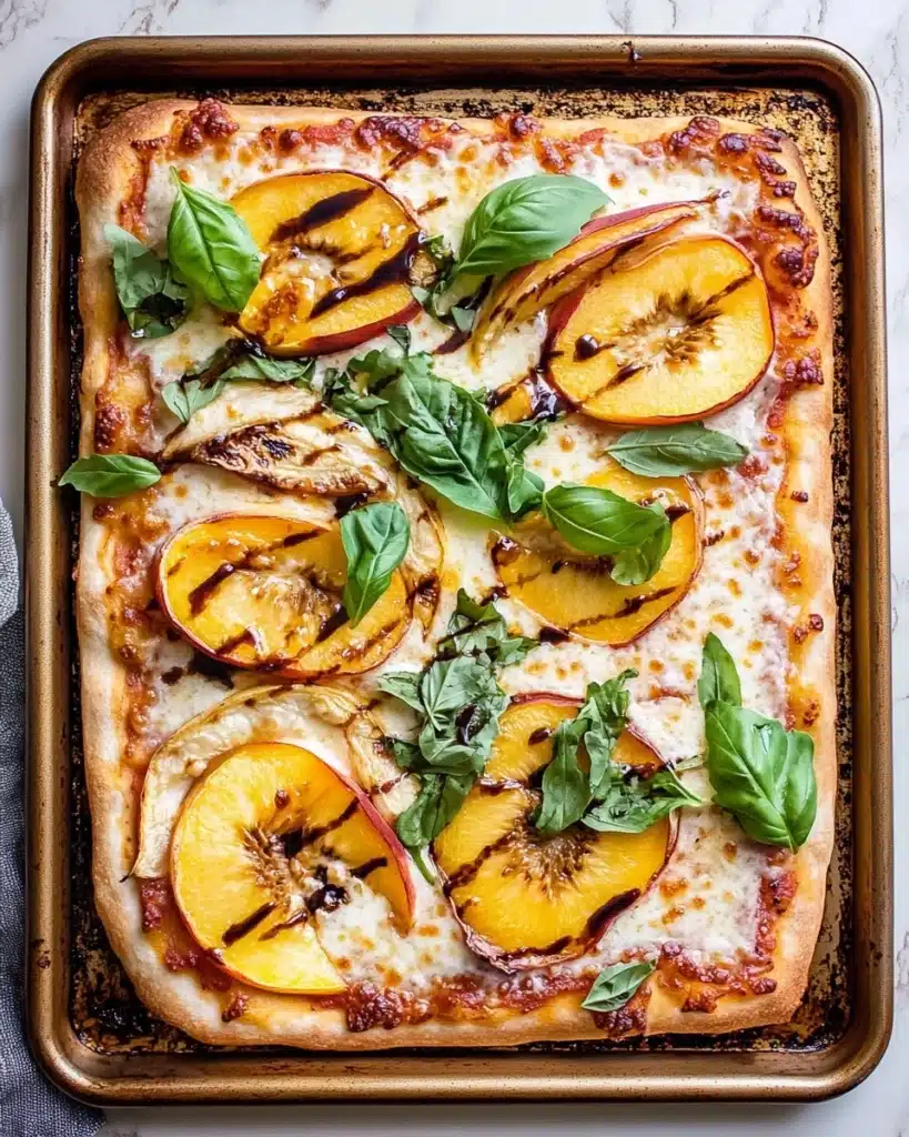 Chicken Peach Ricotta Pizza with Arugula and Balsamic Glaze Recipe
