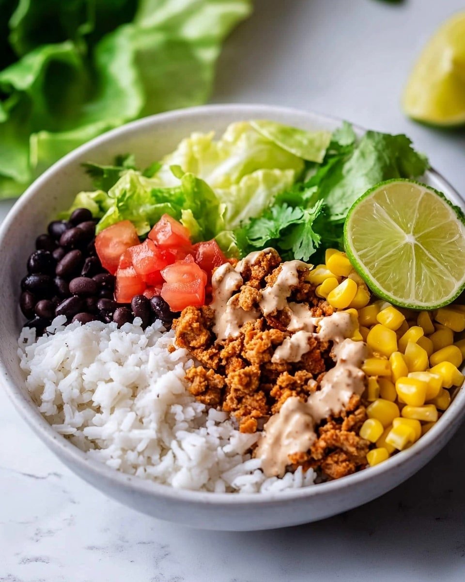 Ground Chicken Burrito Bowls with Corn and Black Bean Salsa and Chili Lime Crema Recipe - Recipe Image
