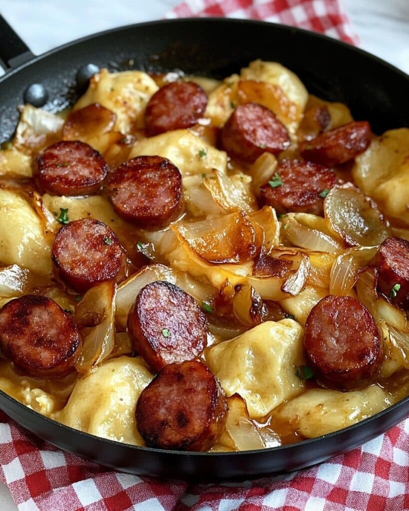 Pierogies and Kielbasa Skillet with Caramelized Onions Recipe