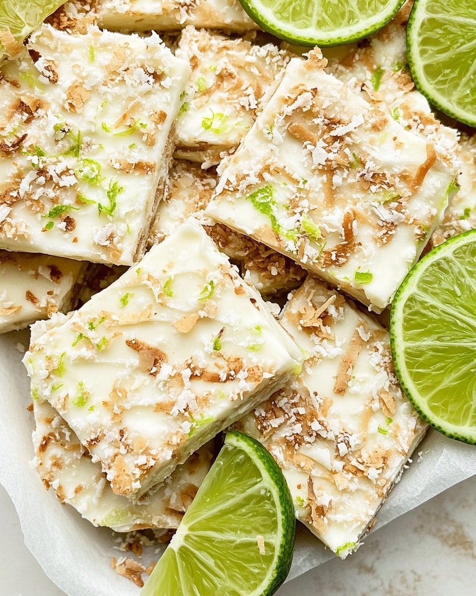 A woman's hand is holding a triangular piece of white bark covered with a mix of crushed brown bits and green lime zest. Below, more pieces of the bark are scattered in a white tray lined with white paper. Bright green lime slices are placed on top of and around the bark pieces. The background is a white marbled texture. photo taken with an iphone --ar 4:5 --v 6.1