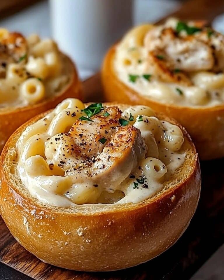 Chicken Alfredo Garlic Bread Bowls Recipe