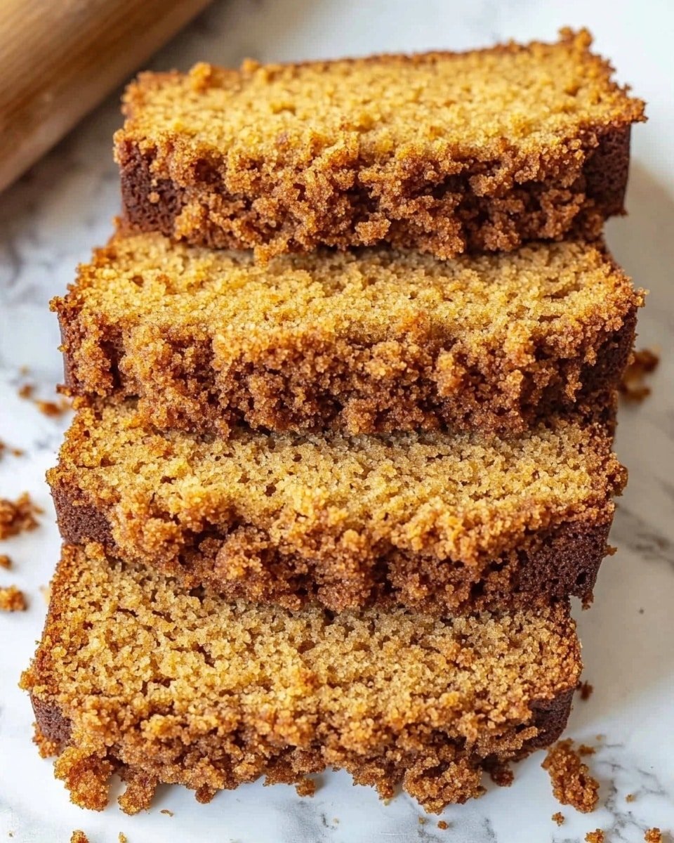 A thick slice of golden-brown crumb cake with a coarse, crumbly, light brown streusel topping sits on a silver wire rack above a white marbled surface. The cake's inside layer is dense, moist, and almost orange-brown with a smooth texture. In the blurred background, two glass milk bottles with white milk add softness to the scene. A few small crumbs have fallen near the cake on the white marbled surface, enhancing the fresh-baked look. The photo taken with an iphone --ar 4:5 --v 6.1