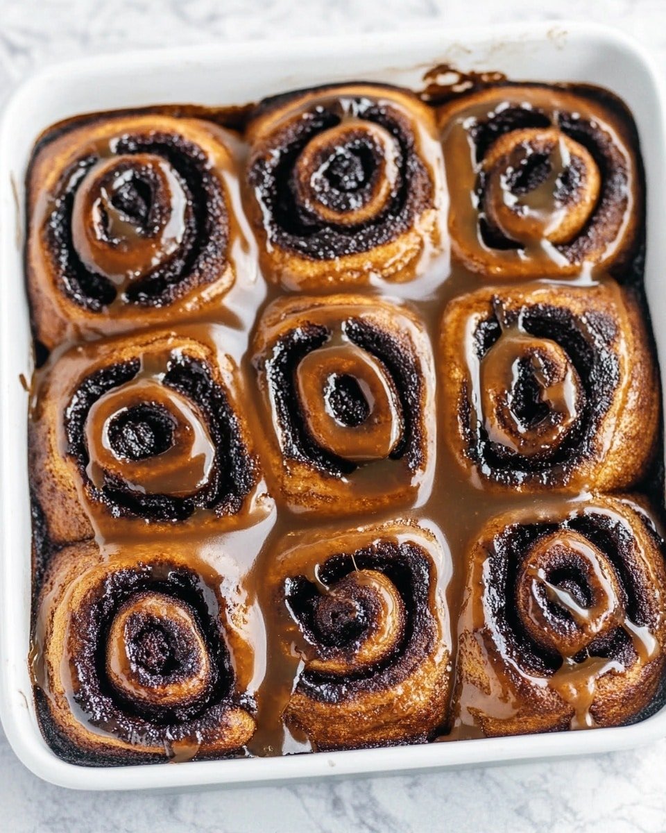 This image shows a close-up of nine cinnamon rolls packed tightly in a silver baking tray. Each roll has a soft brown dough with a dark brown spiral of cinnamon filling wrapped inside. The rolls have a smooth, slightly shiny surface and are placed side by side in three rows of three. The background is a white marbled texture. photo taken with an iphone --ar 4:5 --v 6.1