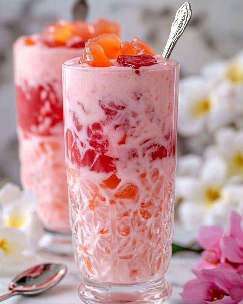 Refreshing Buko Salad Drink with Colored Jelly Cubes and Tapioca Pearls Recipe