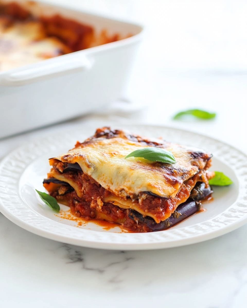 A white square baking dish with handles holds a freshly baked lasagna with a golden-brown, bubbly cheese top layer, sprinkled with small green basil leaves. The lasagna has a slightly crispy edge where the cheese edges meet the dish, revealing some rich, dark red sauce beneath. The dish sits on a white marbled surface, with a few fresh basil leaves placed around it for decoration. The lasagna’s layers are not directly visible but implied by its thickness and slightly uneven cheese texture. Photo taken with an iphone --ar 4:5 --v 6.1