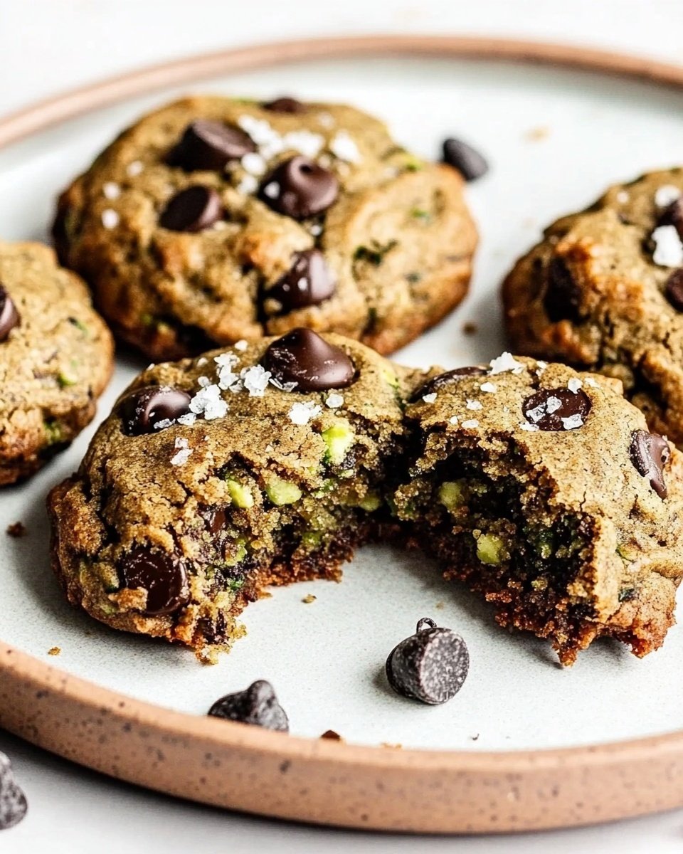 The image shows two plates of chocolate chip cookies on a light wooden board over a white marbled background. The bottom plate is white with a red intricate floral pattern, holding seven cookies with a rough, chunky texture filled with many dark brown chocolate chips, sprinkled lightly with white salt flakes. The top plate is plain white, with six similar cookies scattered beside a small white bowl filled with white powdery sugar. To the left, a beige ceramic cup filled with light brown coffee with a swirl foam on top is placed, and scattered chocolate chips can be seen on the board and marbled surface around the plates. A cream-colored cloth is at the bottom right corner. photo taken with an iphone --ar 4:5 --v 6.1