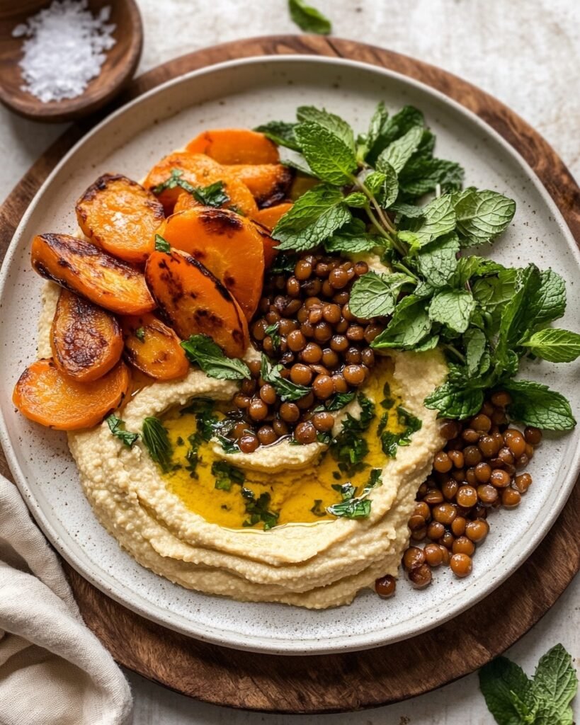 Roasted Carrots and Lentil Salad with Hummus Recipe