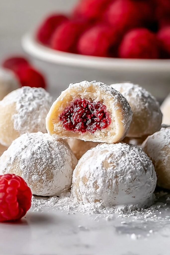 Raspberry Almond Snowball Cookies Recipe