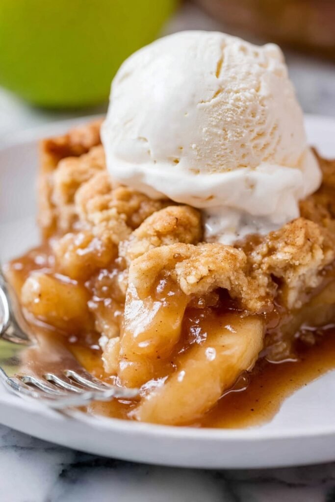 Easy Apple Cobbler with Crispy Topping and Vanilla Ice Cream Recipe